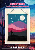 Sunset Desert Crochet Tapestry Pattern: Boho Moon & Cactus Wall Hanging (PDF Pattern 80x120 Stitches)