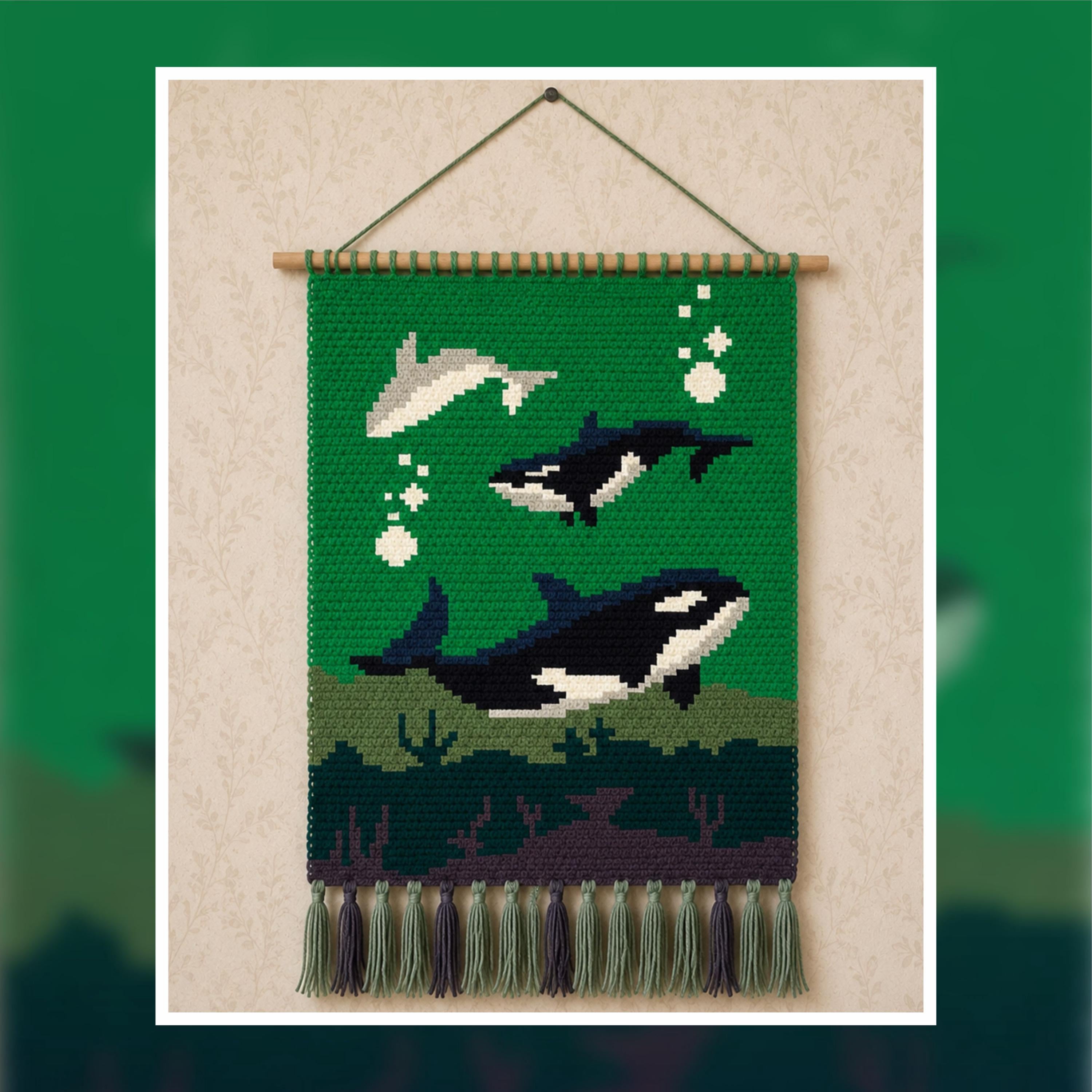 Whale Tapestry Crochet Pattern: Orca & Beluga Wall Hanging (80x120 Stitches PDF)