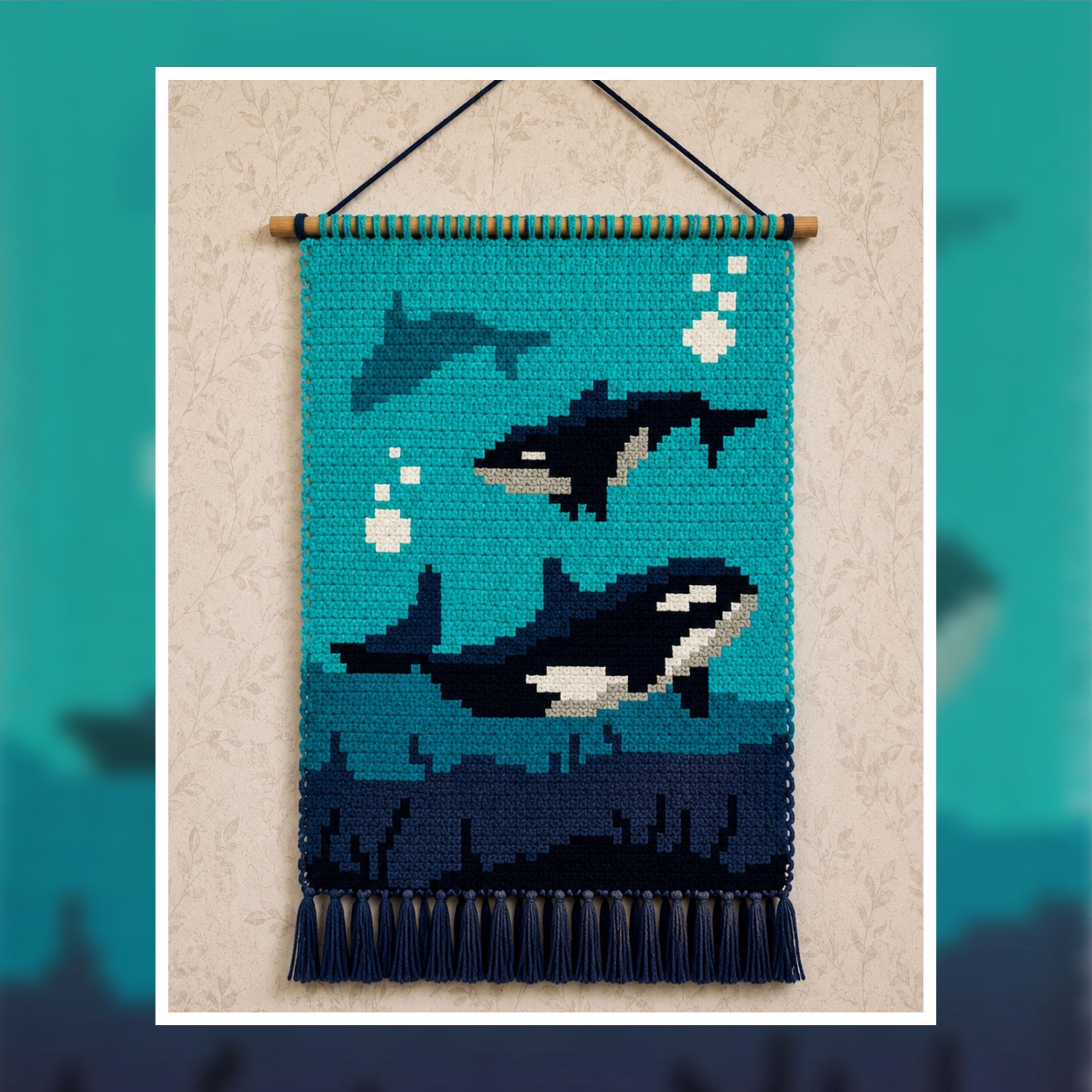 Orca Whale Tapestry Crochet Pattern: Sea Life Wall Hanging (60x90 Stitches PDF)