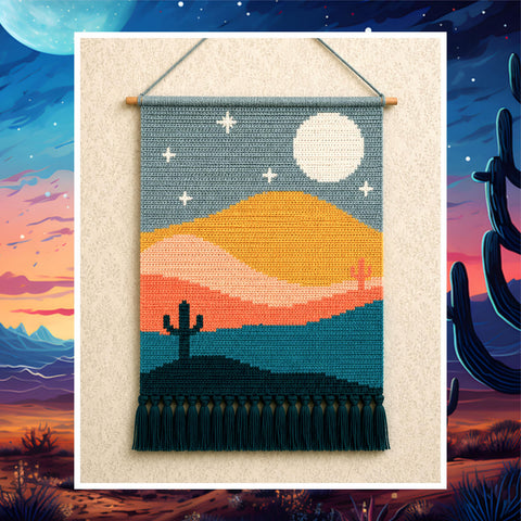 Crochet Tapestry Pattern: Desert Moon, Cactus, Sunset Glow (PDF Pattern 100x150 Stitches)