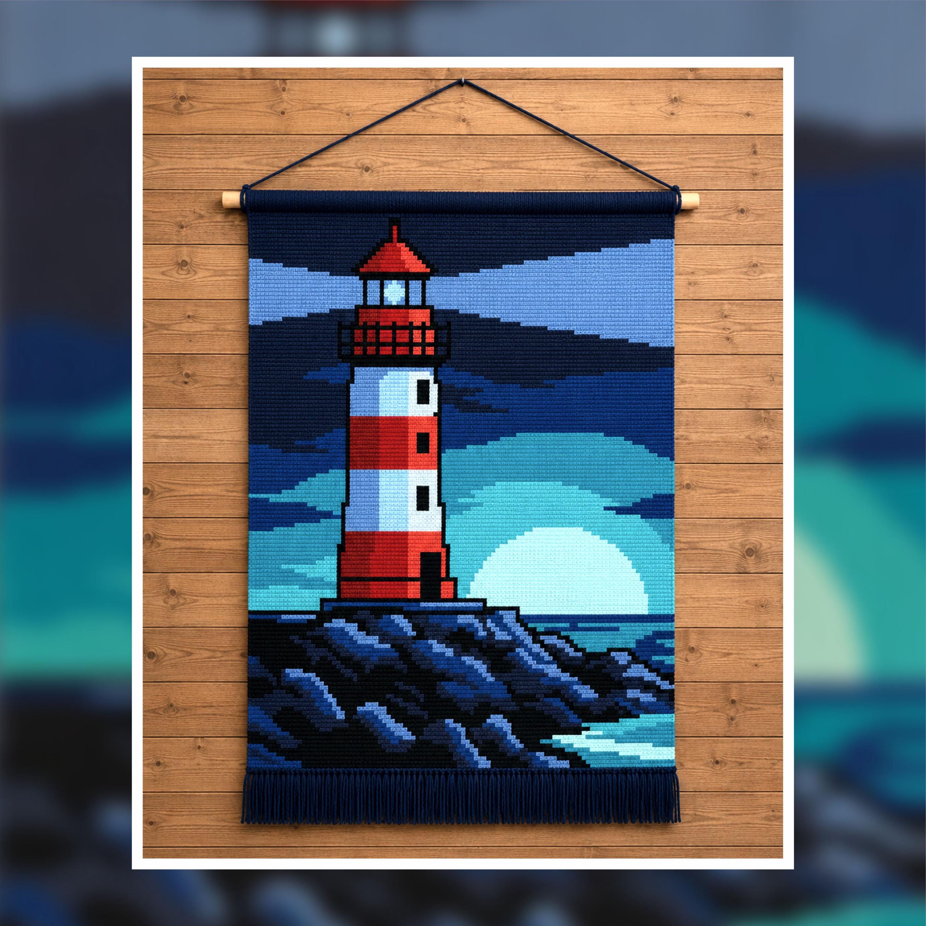 Lighthouse Sunset Crochet Pattern: Coastal Tapestry Wall Hanging (100x150 Stitches PDF)