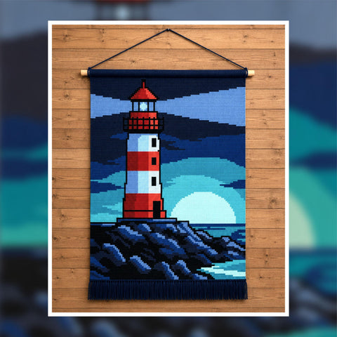 Lighthouse Sunset Crochet Pattern: Coastal Tapestry Wall Hanging (100x150 Stitches PDF)