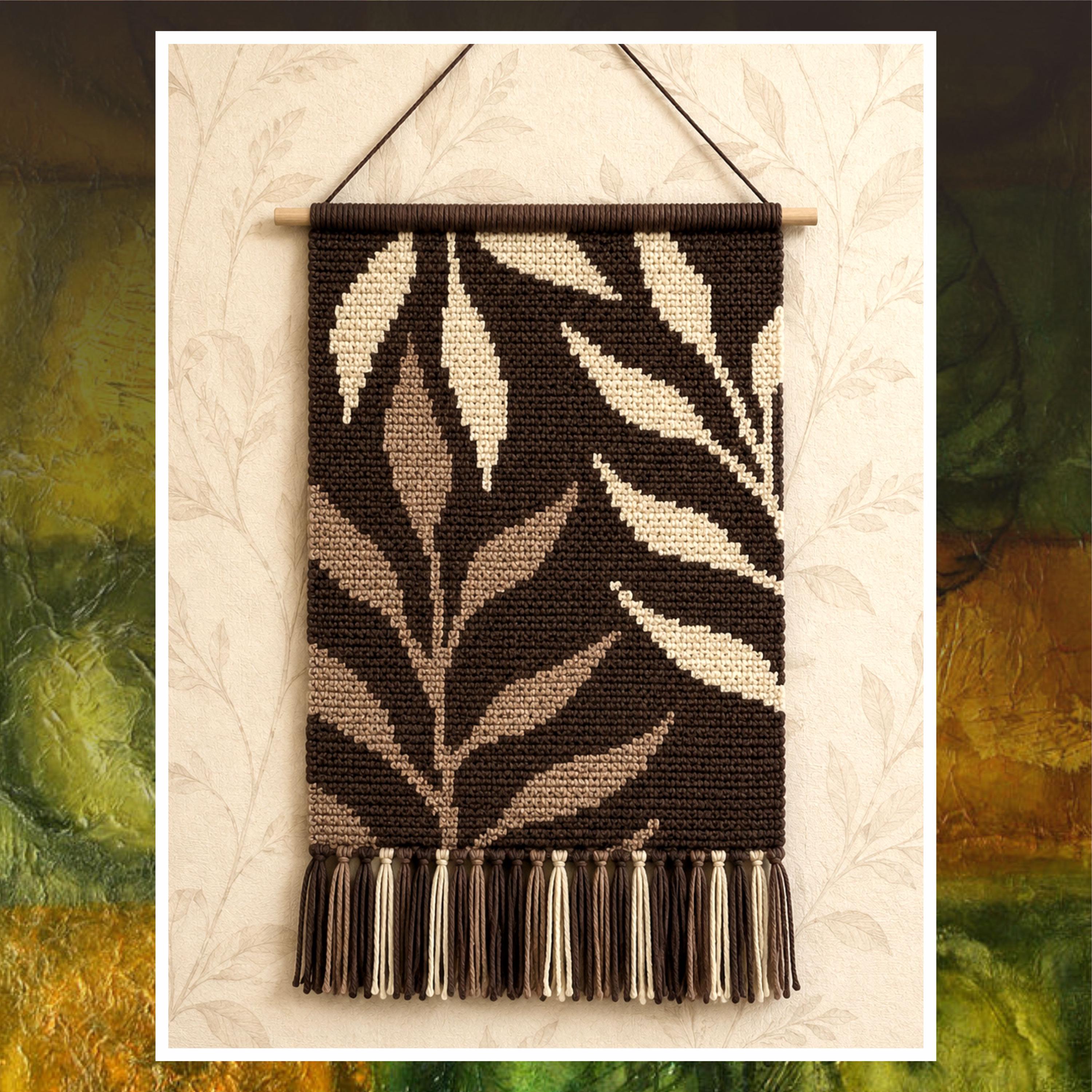 Botanical Tapestry Crochet Pattern: Leafy Wall Hanging (PDF Download 90x120 Stitches)