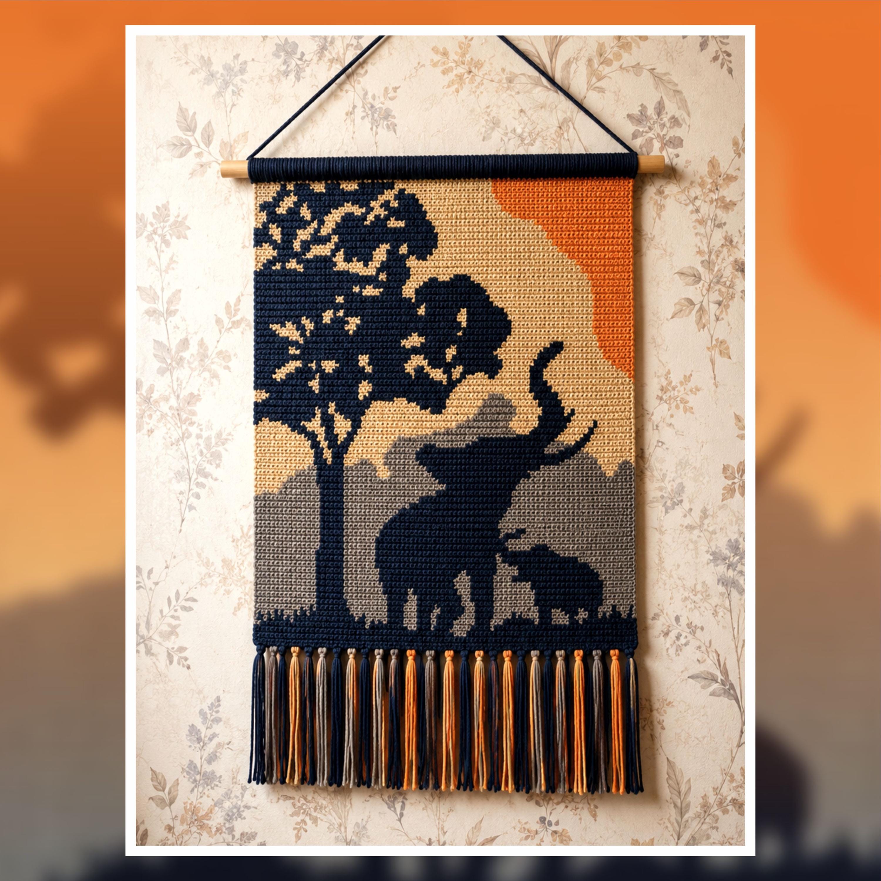Elephant Sunset Tapestry Crochet Pattern: Safari Wall Hanging (PDF Pattern 120x160 Stitches)