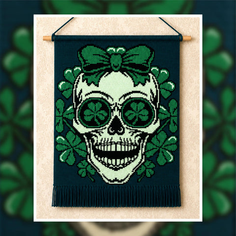Lucky Charm Skull Tapestry Crochet Pattern: Shamrock Wall Art (PDF Pattern 120x180 Stitches)