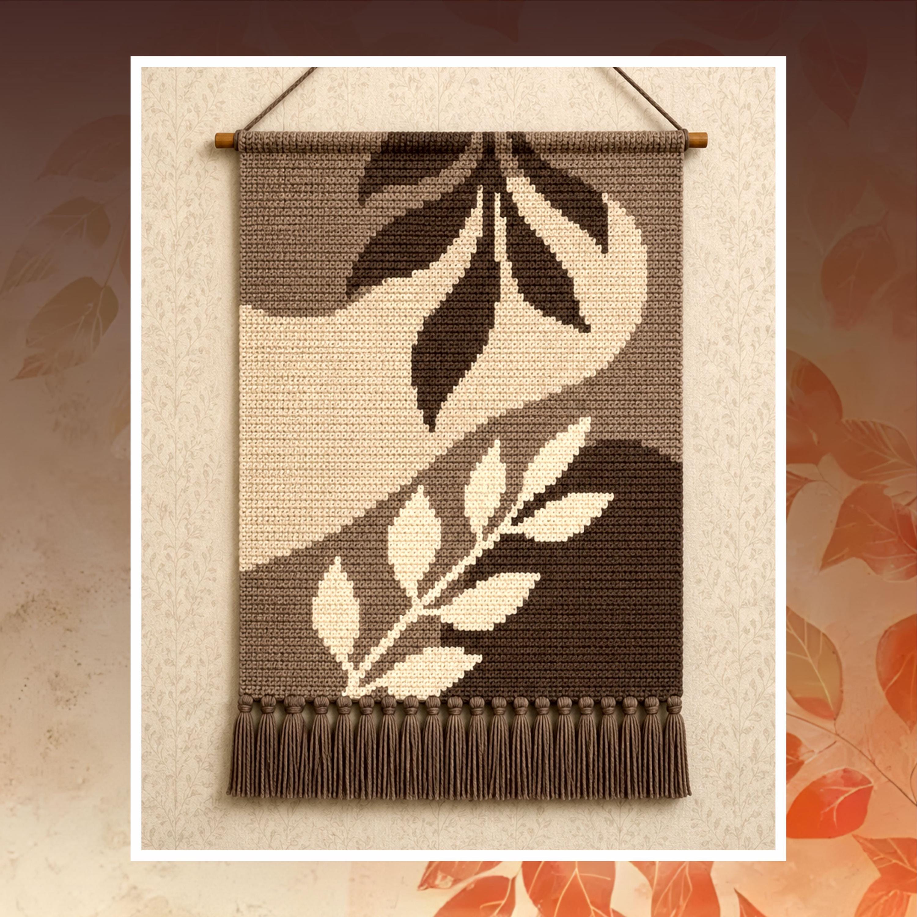 Neutral Leaves Tapestry Crochet Pattern: Earthy Wall Hanging (PDF Pattern 80x120 Stitches)