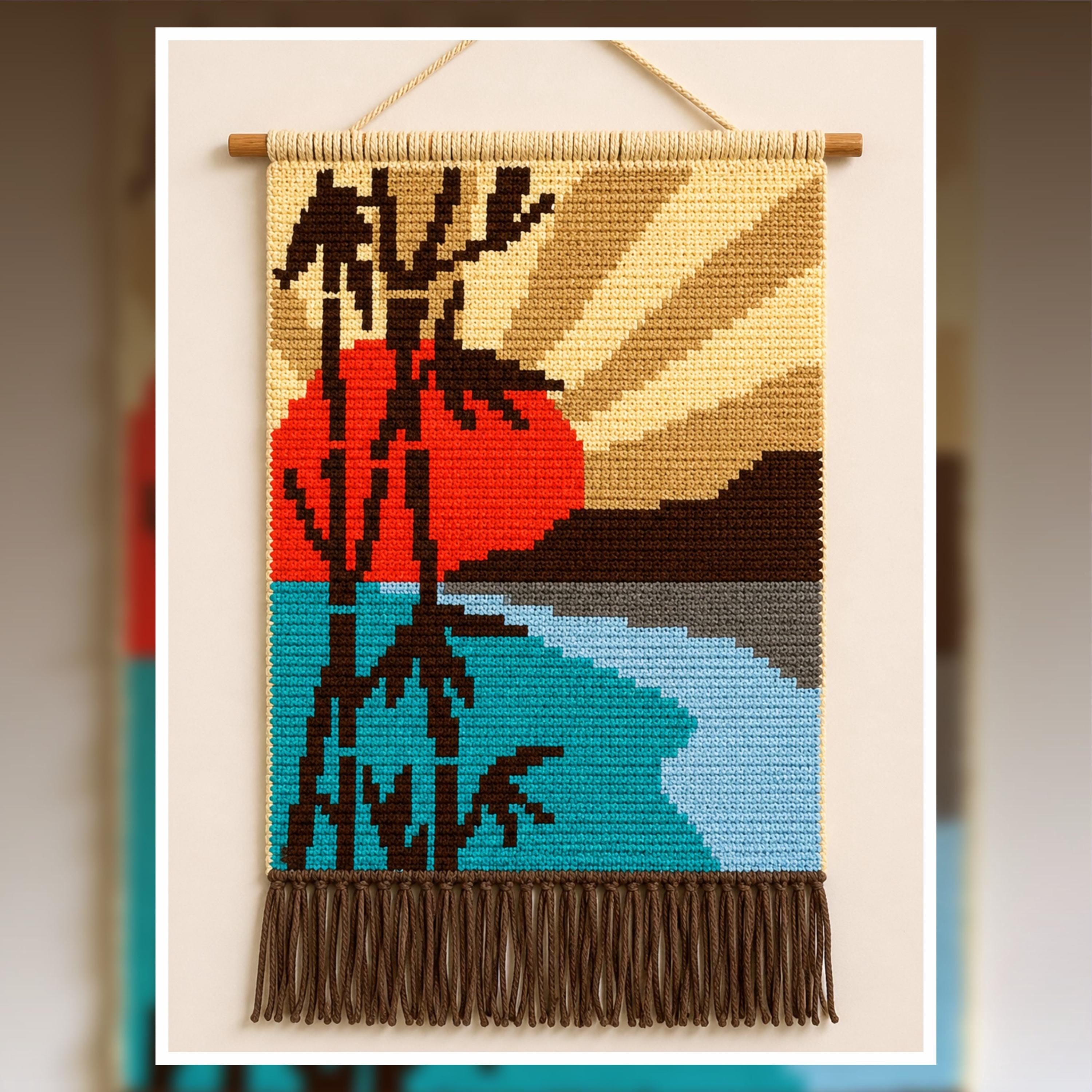Vibrant Sunset Lake Tapestry Crochet Pattern 60x90 Stitches PDF