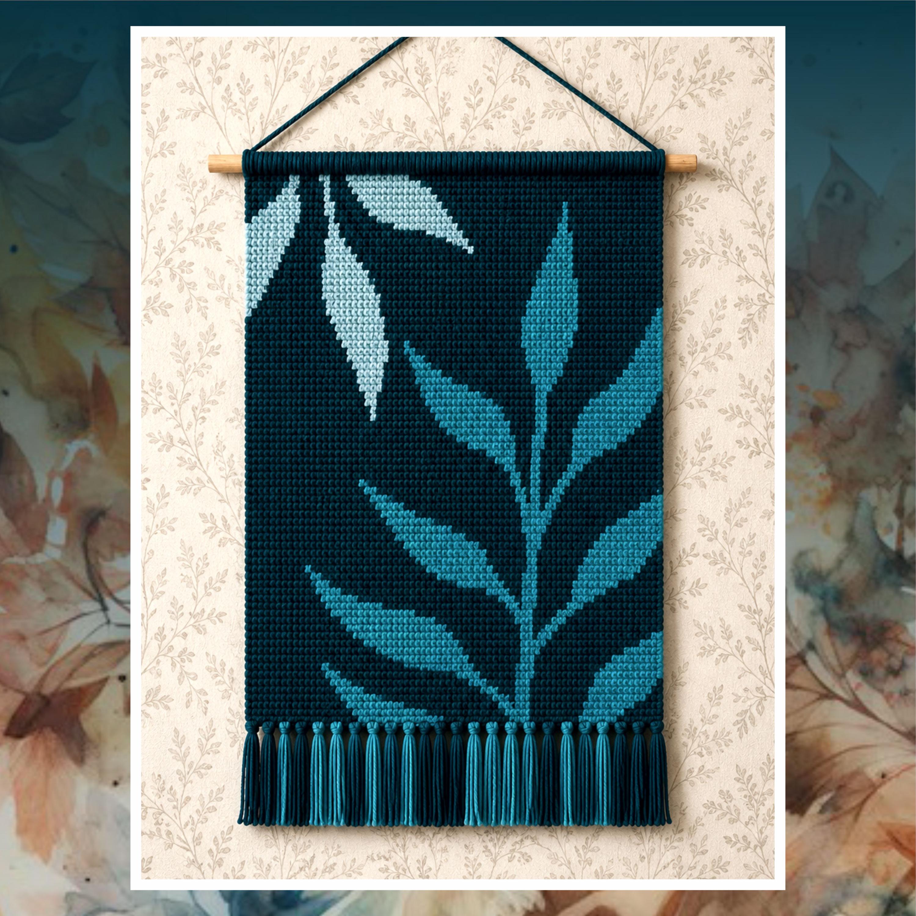 Modern Emerald Leaf Tapestry Crochet Pattern 110x160 PDF | Modern Botanical Wall Hanging Design