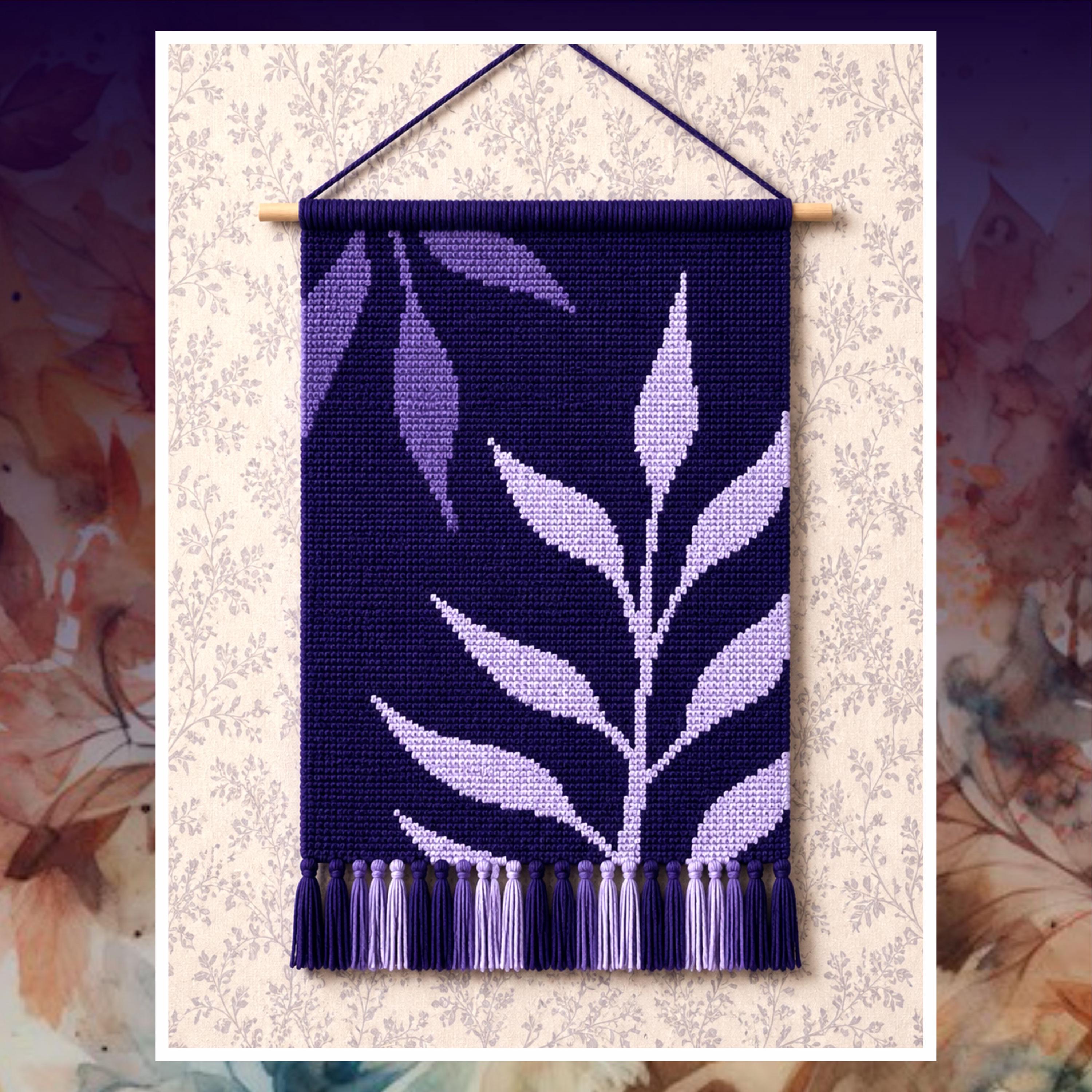 Modern Violet Leaf Tapestry Crochet Pattern 140x200 PDF | Botanical Wall Hanging Design