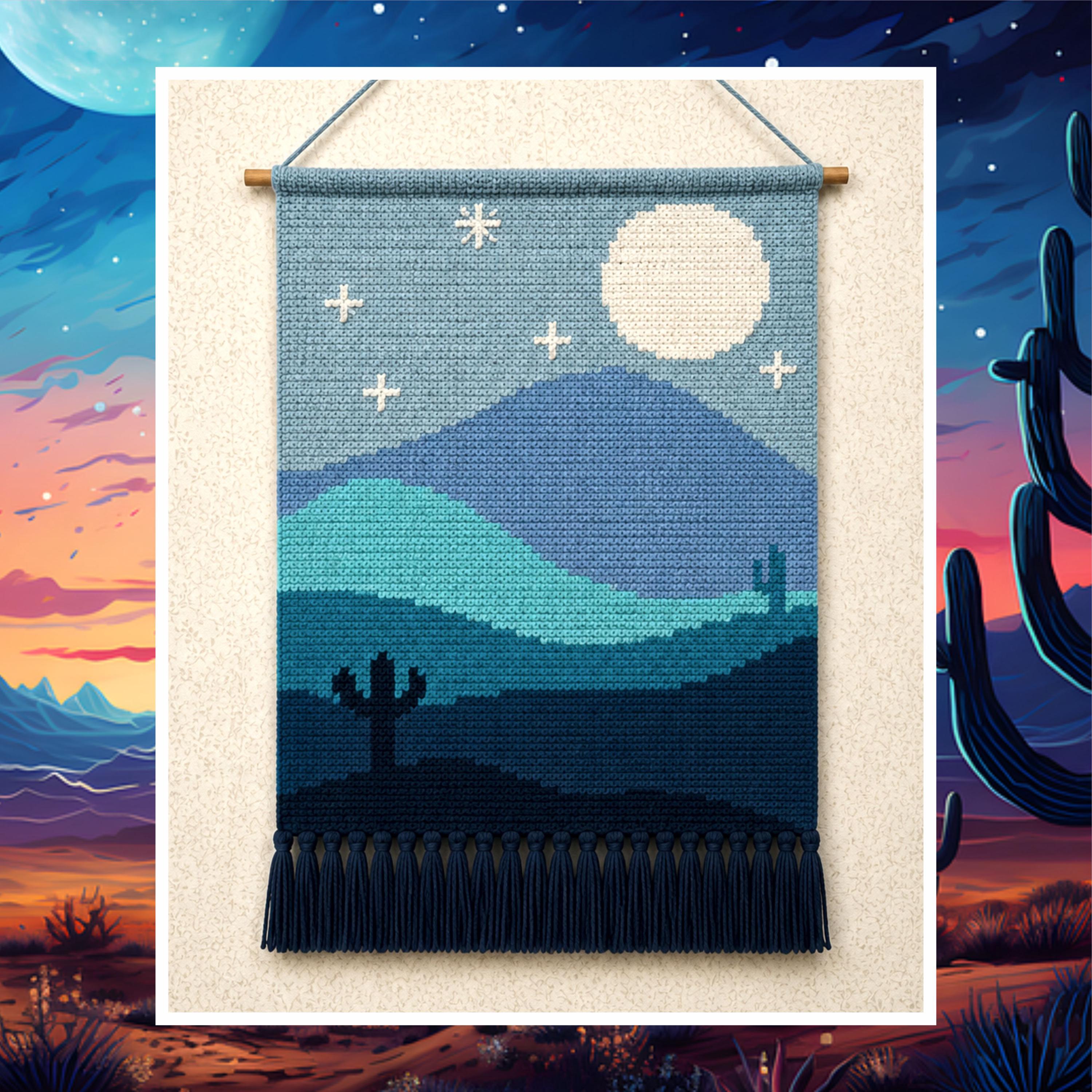 Mystic Moon Crochet Tapestry Pattern 120x180 Stitches | Celestial Boho Wall Hanging PDF Crochet Pattern