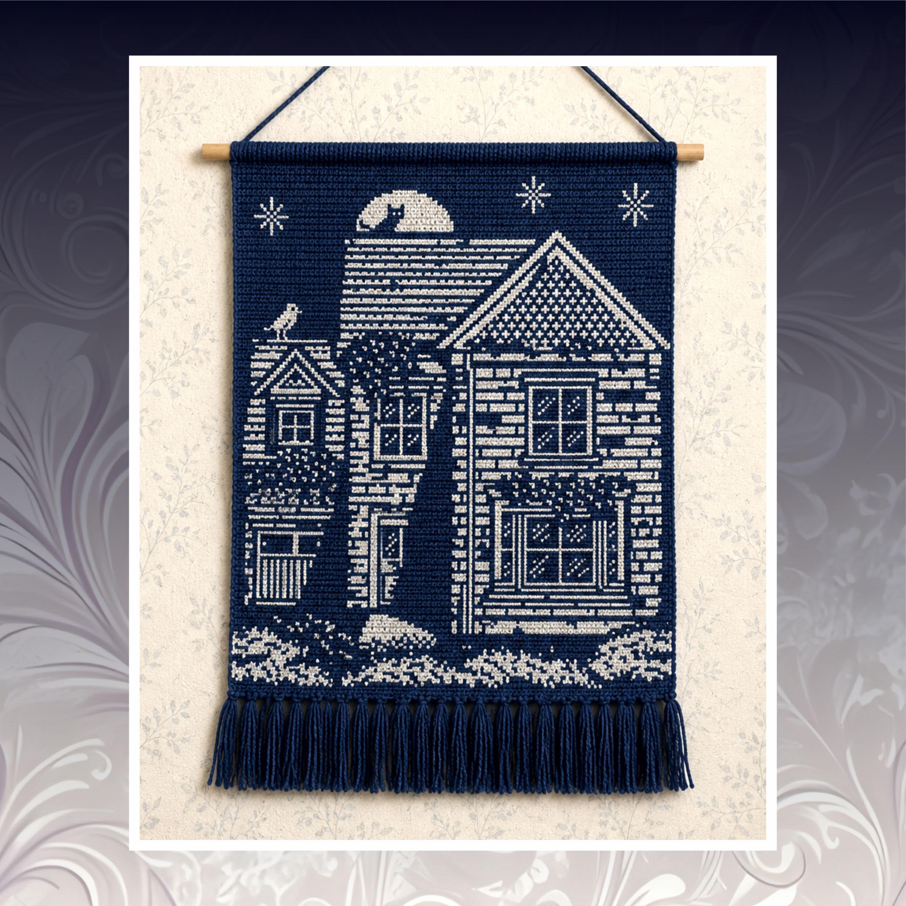 Vintage House Tapestry Crochet Pattern: Charming Home Wall Hanging (Digital PDF Download 160x200 Stitches)