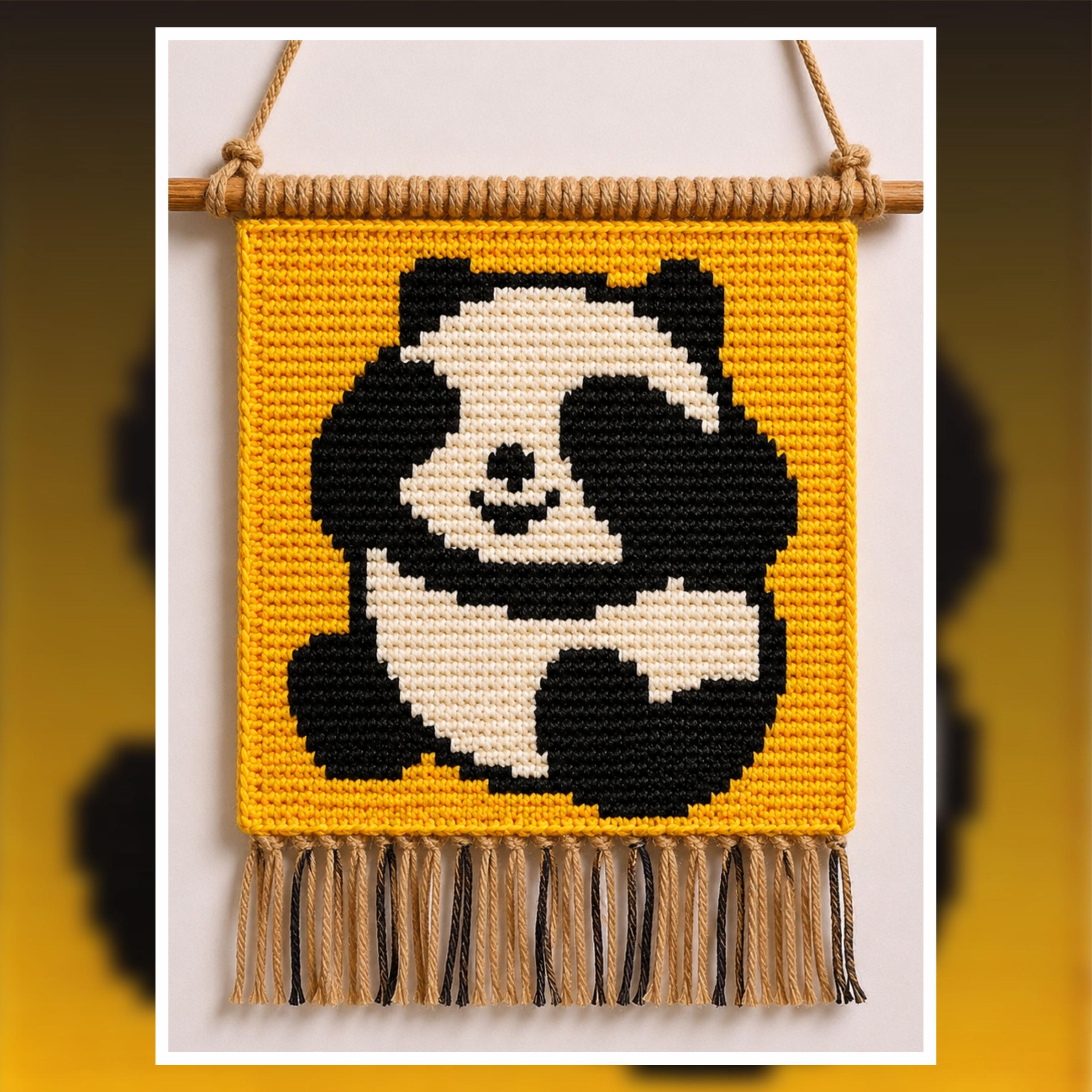 Panda Crochet Wall Hanging Pattern: Nursery Decor Tapestry (PDF Pattern 75x75 Stitches)