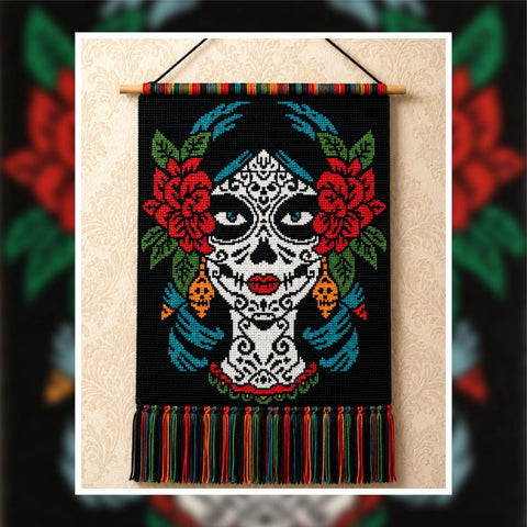 Sugar Skull Tapestry Crochet Pattern | Day of the Dead Woman Wall Hanging (PDF)