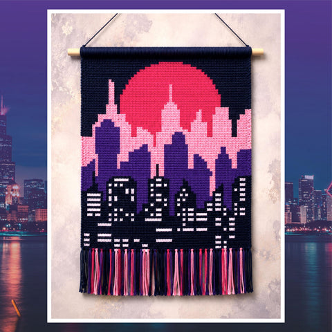 Neon Sunset City Tapestry Crochet Pattern: Skyline Wall Hanging (PDF Pattern)