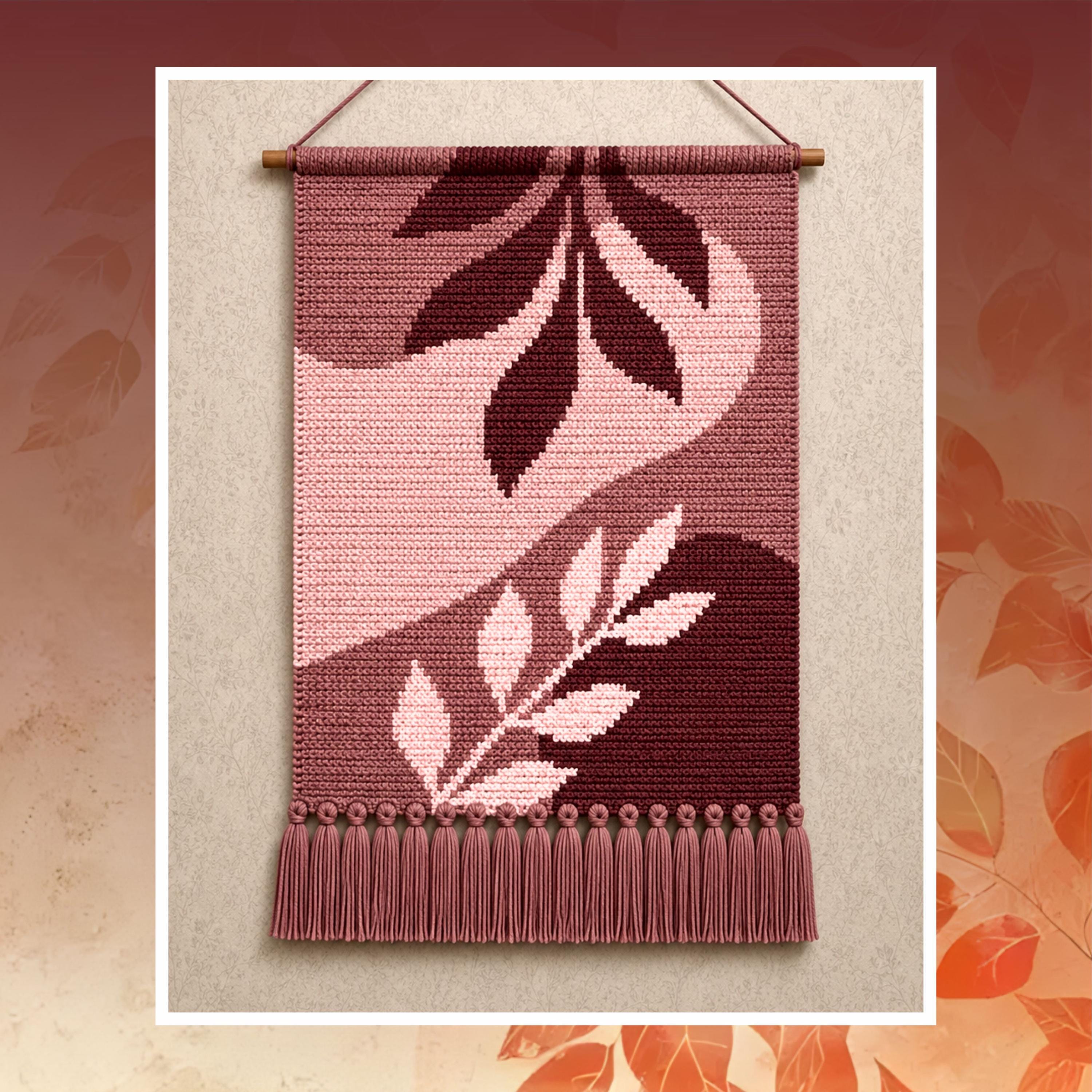 Terracotta Leaves Crochet Wall Hanging Pattern: Boho Tapestry eBook (PDF Pattern 130x200 Stitches)