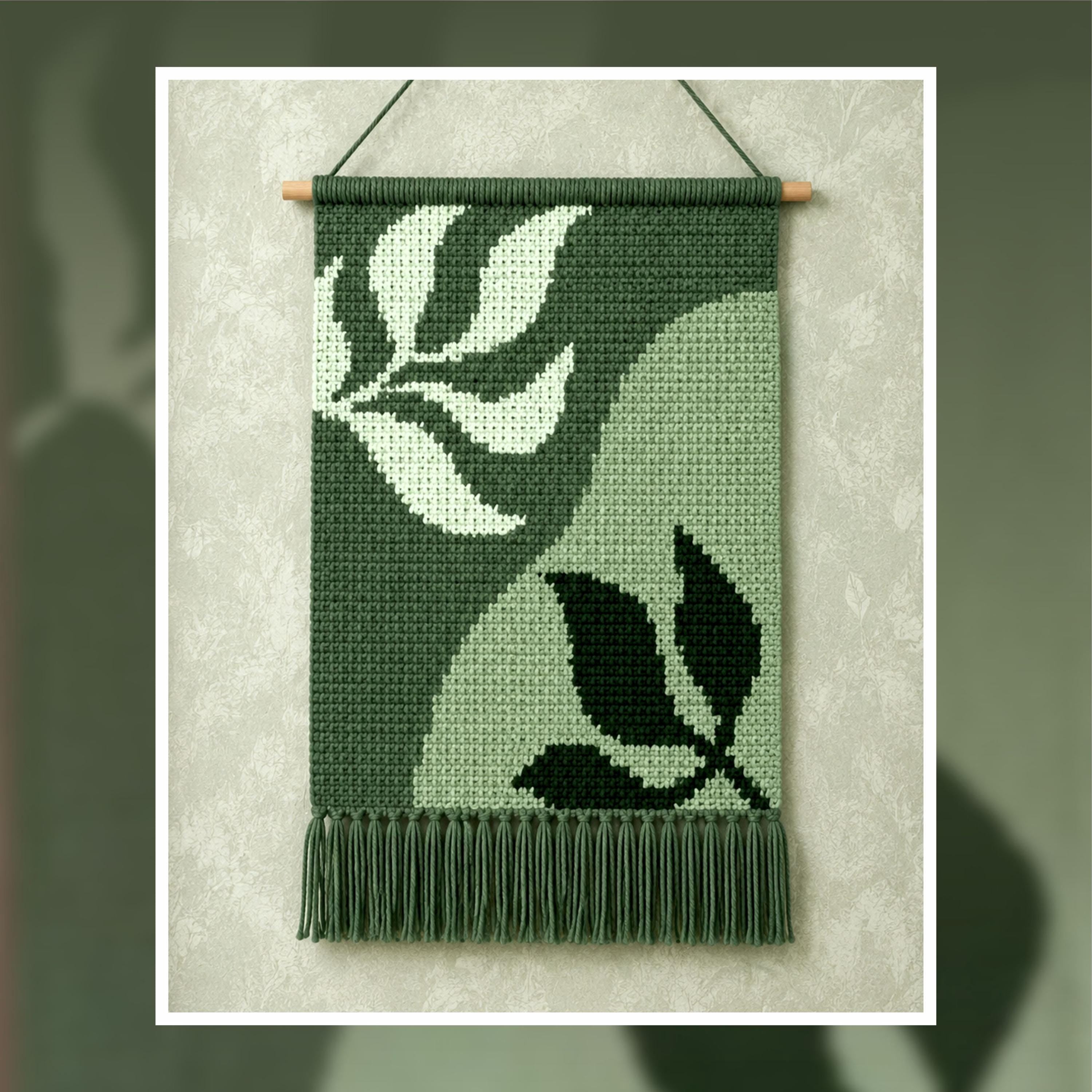Modern Leaf Tapestry Crochet Pattern (100x150 Stitches PDF) | Green Botanical Wall Hanging Digital Download