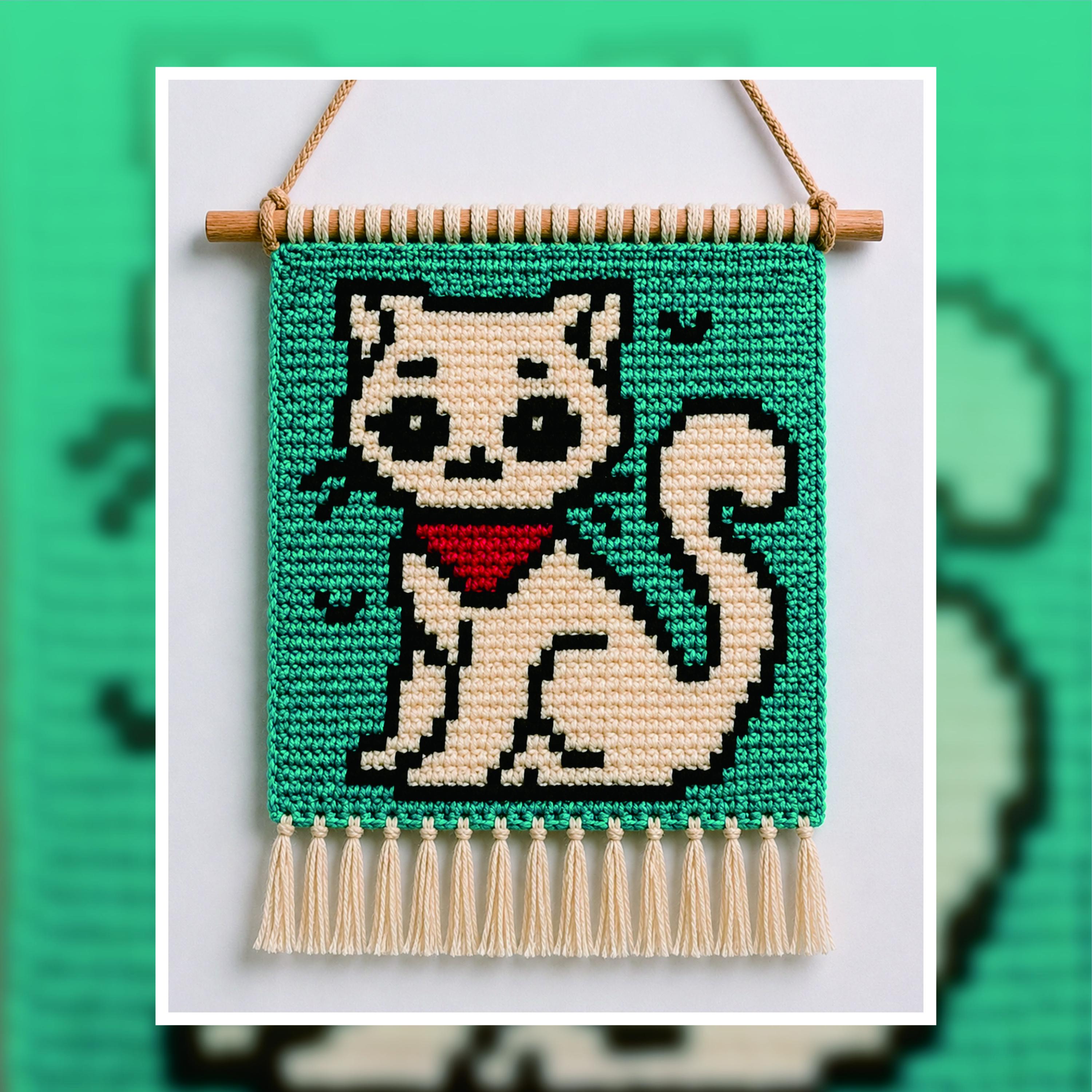 Cat Tapestry Crochet Pattern: Cartoon Kitty Wall Hanging (PDF Pattern 50x50 Stitches)