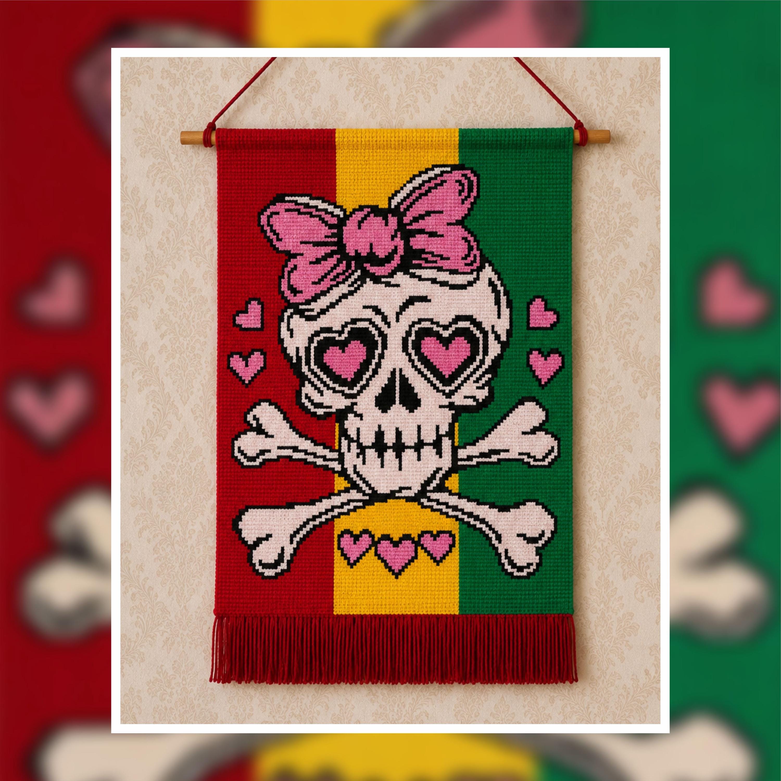 Love Skull Tapestry Crochet Pattern: Punk Gothic Wall Art (PDF Pattern 120x160 Stitches)