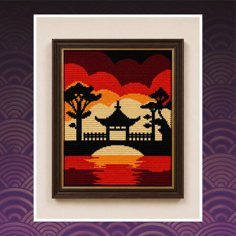 Japanese Garden Tapestry Crochet Pattern: Zen Landscape Wall Hanging (PDF Download 120x160 Stitches)