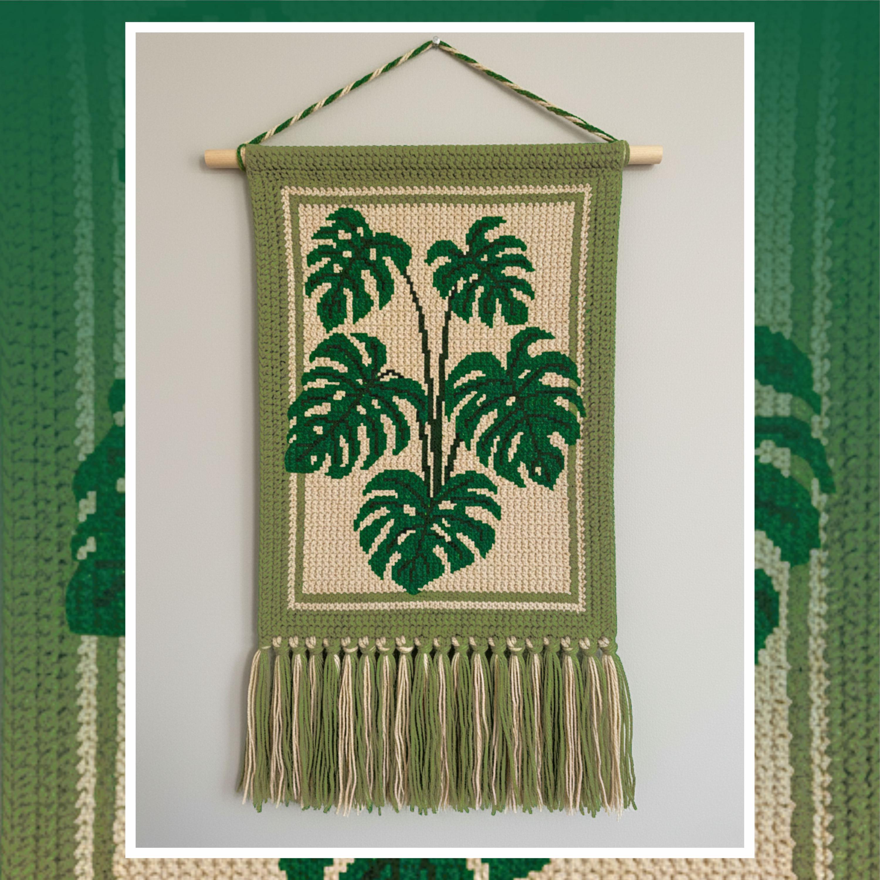 Monstera Crochet Wall Hanging Pattern: Tropical Tapestry PDF (120x160 Stitches)