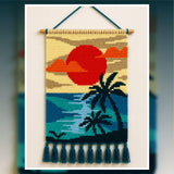 Tropical Sunset Beach Palm Tree Tapestry Crochet Pattern 80x120 Stitches PDF