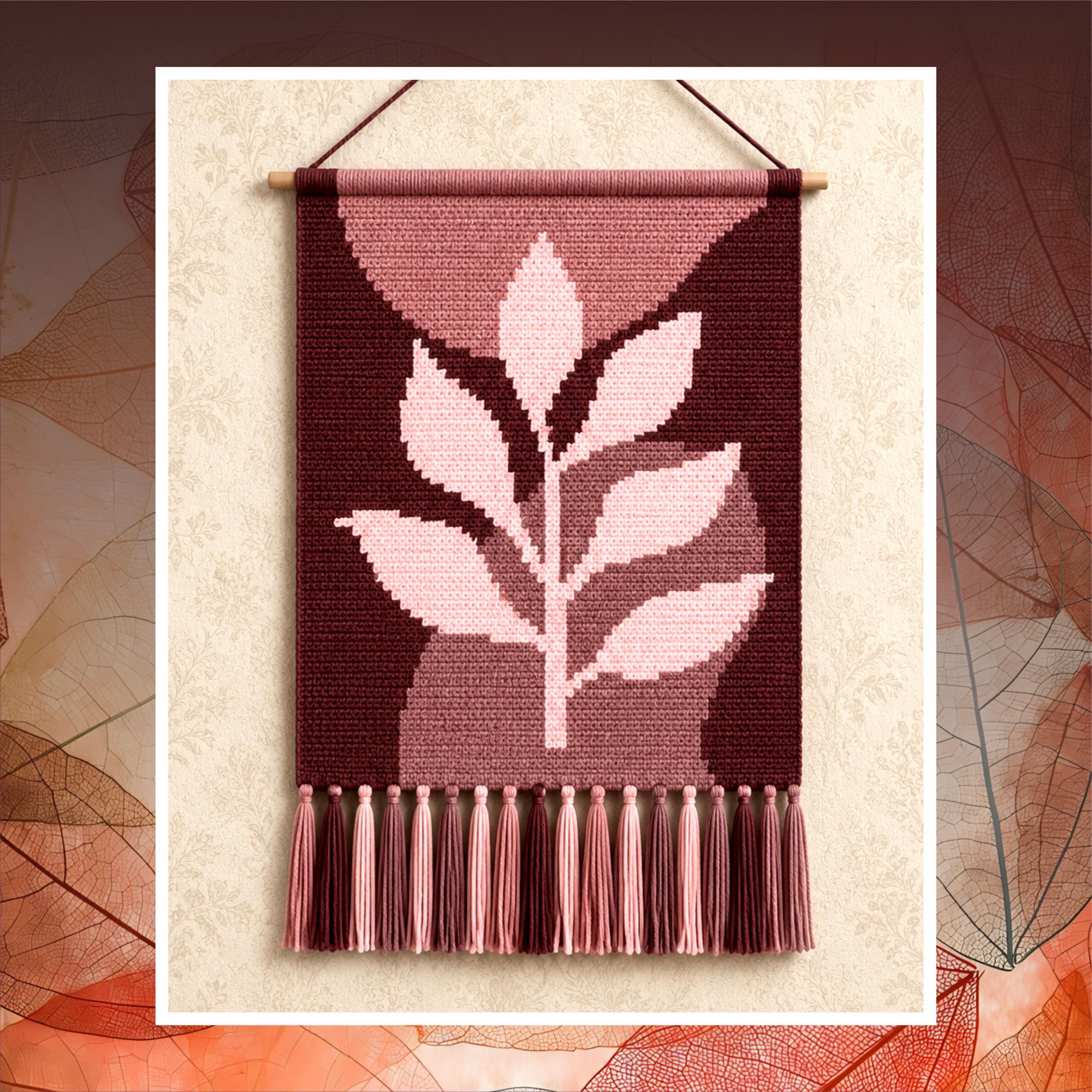 Terracotta Leaf Crochet Wall Hanging Pattern: Boho Tapestry (PDF Pattern 100x150 Stitches Chart)