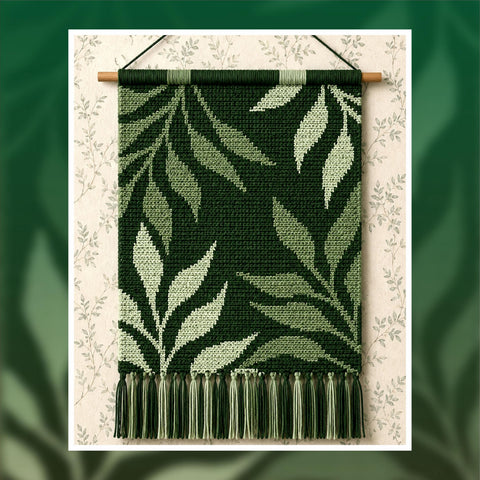 Green Leaves Crochet Tapestry Pattern: Botanical Wall Hanging (140x200 Stitches PDF)