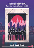 Neon Sunset City Tapestry Crochet Pattern: Skyline Wall Hanging (PDF Pattern)