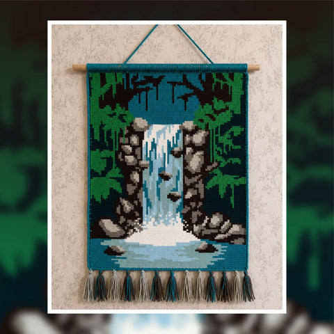 Crochet Waterfall Tapestry Pattern: Jungle Cascade Pixel Art (80x120 Stitches PDF)