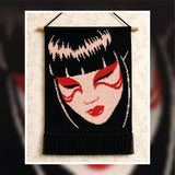 Geisha Crochet Tapestry Pattern: Bold Red Makeup Wall Hanging (PDF Download 120x160 Stitches)