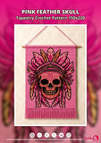 Crochet Skull Tapestry Pattern: Pink Feather Boho Wall Art (PDF Pattern 150x220 Stitches)