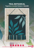 Teal Botanical Tapestry Crochet Pattern: Modern Leaf Wall Hanging (PDF Pattern 140x200 Stitches)
