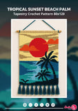 Tropical Sunset Beach Palm Tree Tapestry Crochet Pattern 80x120 Stitches PDF