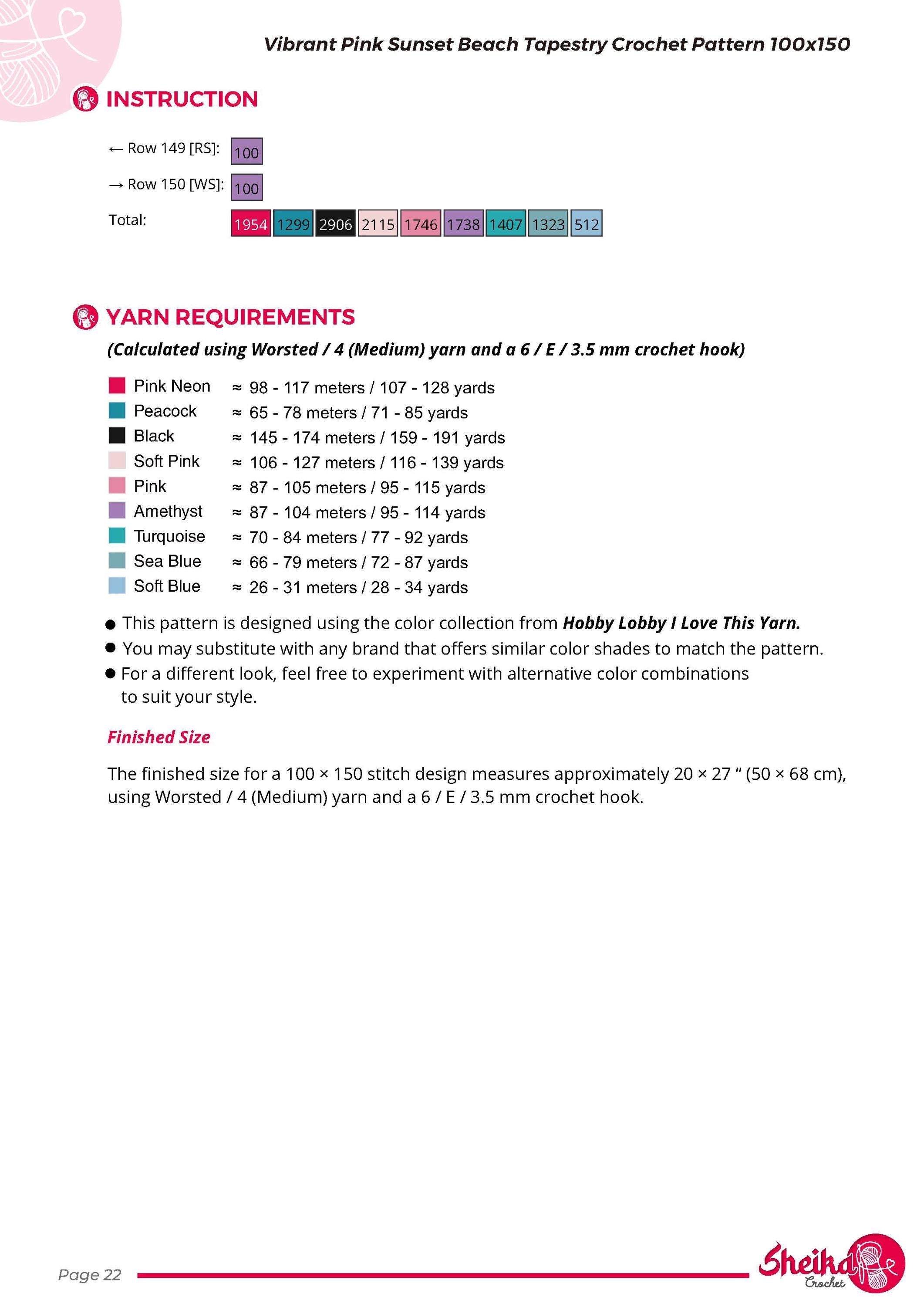 Vibrant Pink Sunset Beach Tapestry Crochet Pattern 100x150 Stitches PDF