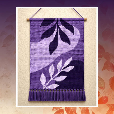 Purple Botanical Crochet Tapestry Pattern 100x150 PDF | Modern Leaf Wall Hanging | Elegant Boho Crochet eBook