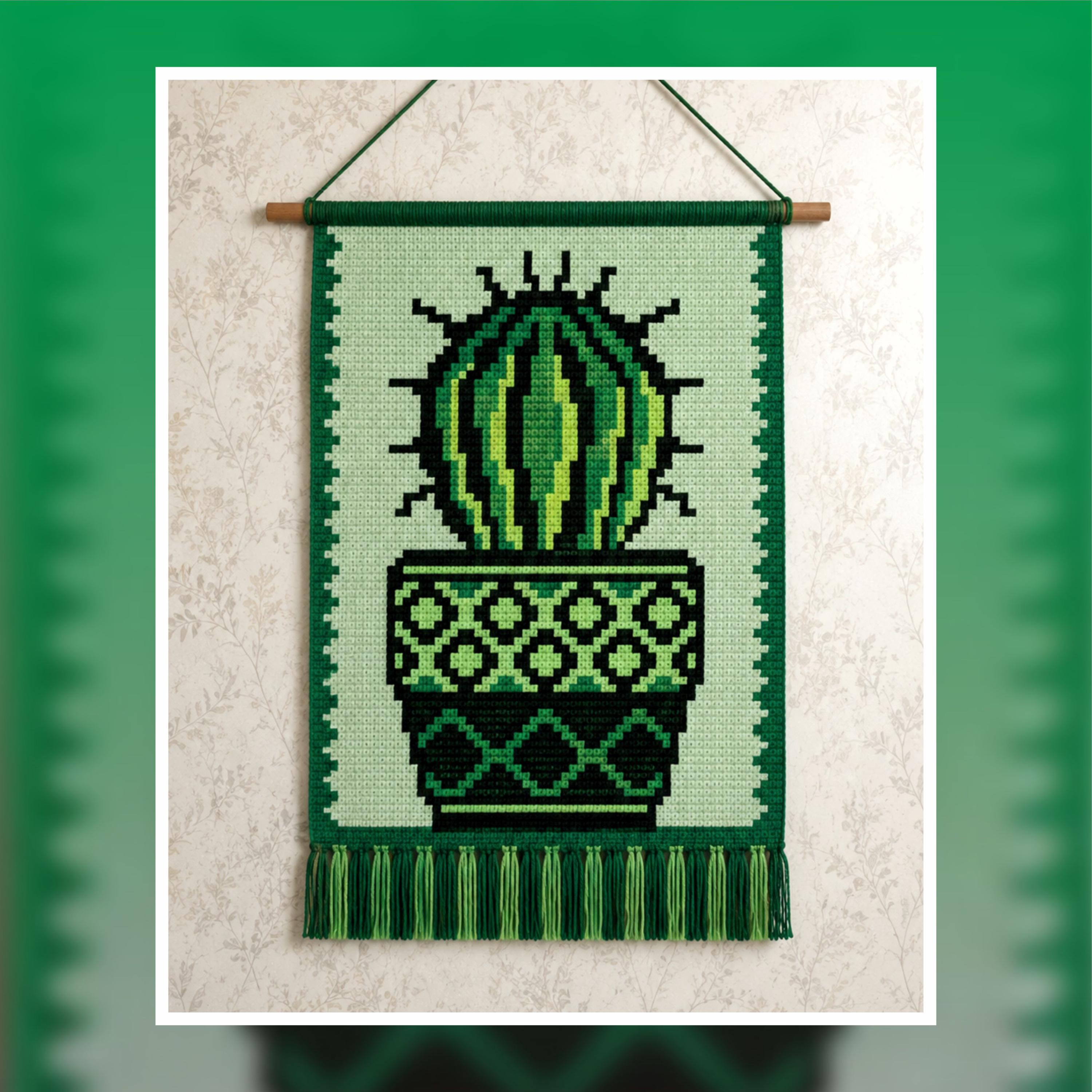 Tribal Cactus Crochet Wall Hanging Pattern: Desert Decor (PDF Download 60x80 Stitches)
