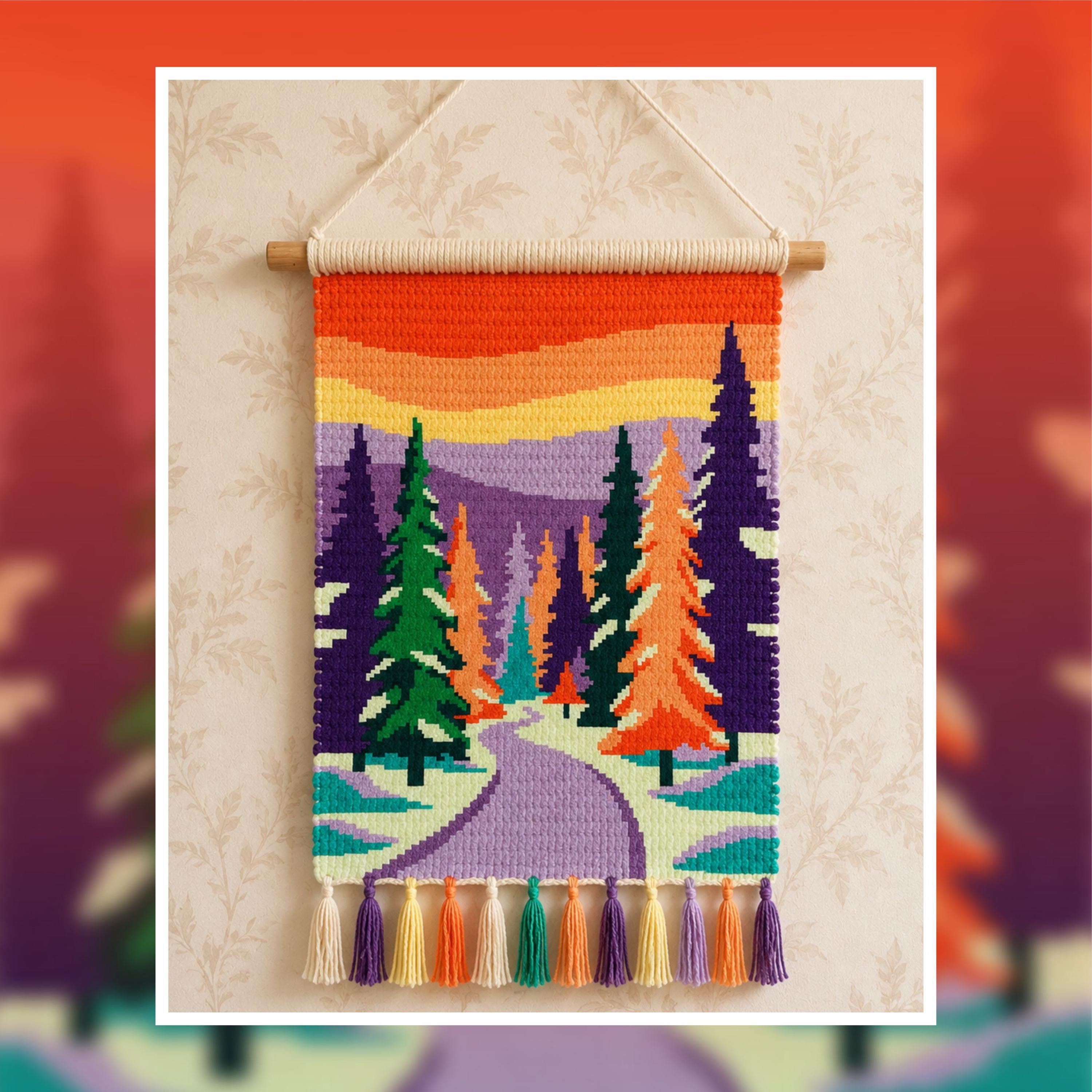 Forest Tapestry Crochet Pattern: Sunset Wall Hanging (100x150 Stitches PDF)
