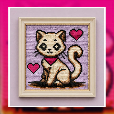 Cat Tapestry Crochet Pattern: Pink Scarf Kitty Wall Hanging (Digital PDF Download 100x100 Stitches)