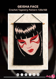 Geisha Crochet Tapestry Pattern: Bold Red Makeup Wall Hanging (PDF Download 120x160 Stitches)