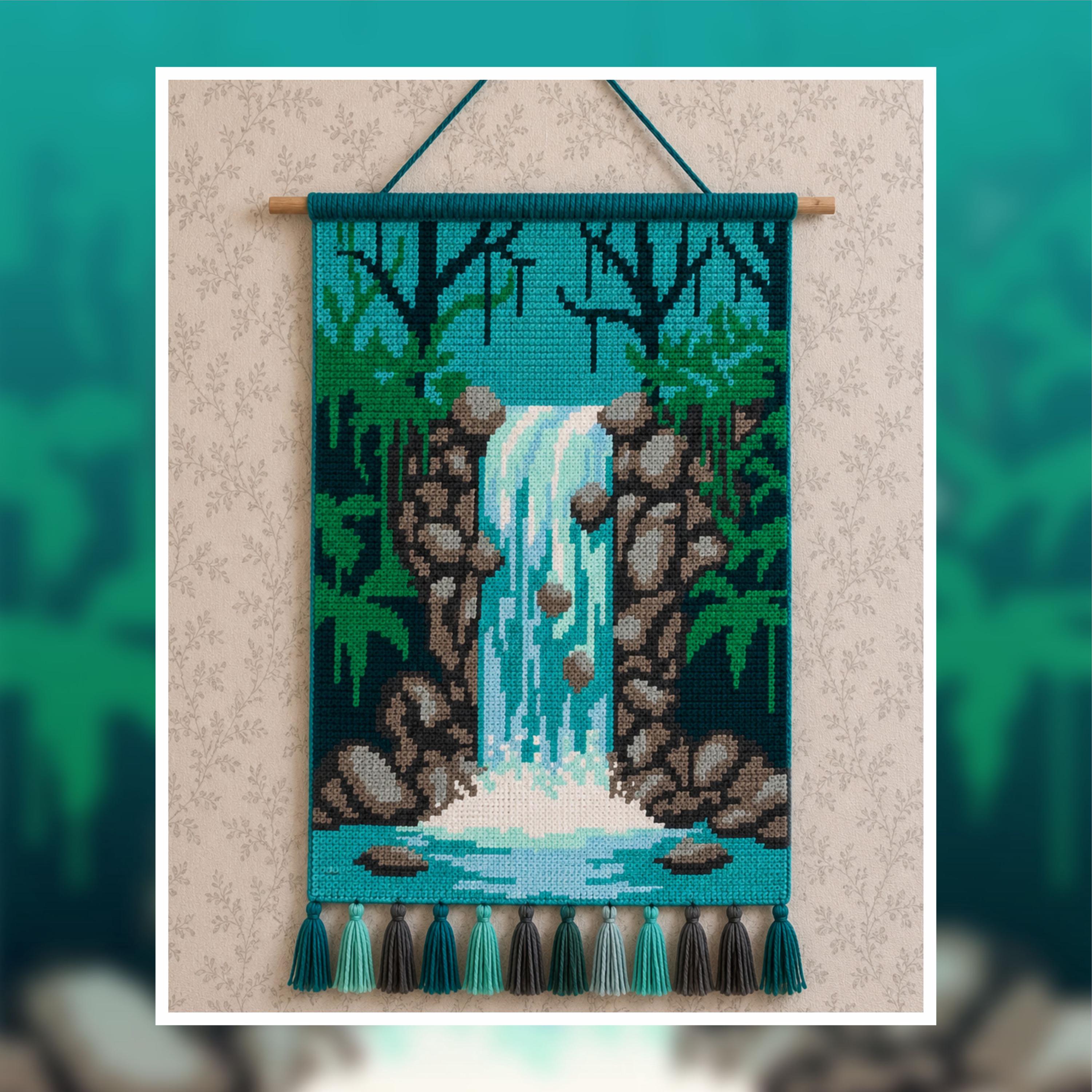Waterfall Tapestry Crochet Pattern: Jungle Cascade Wall Hanging (100x150 Stitches PDF)