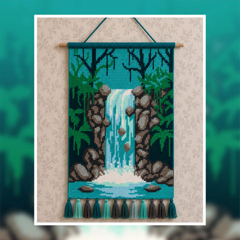 Waterfall Tapestry Crochet Pattern: Jungle Cascade Wall Hanging (100x150 Stitches PDF)
