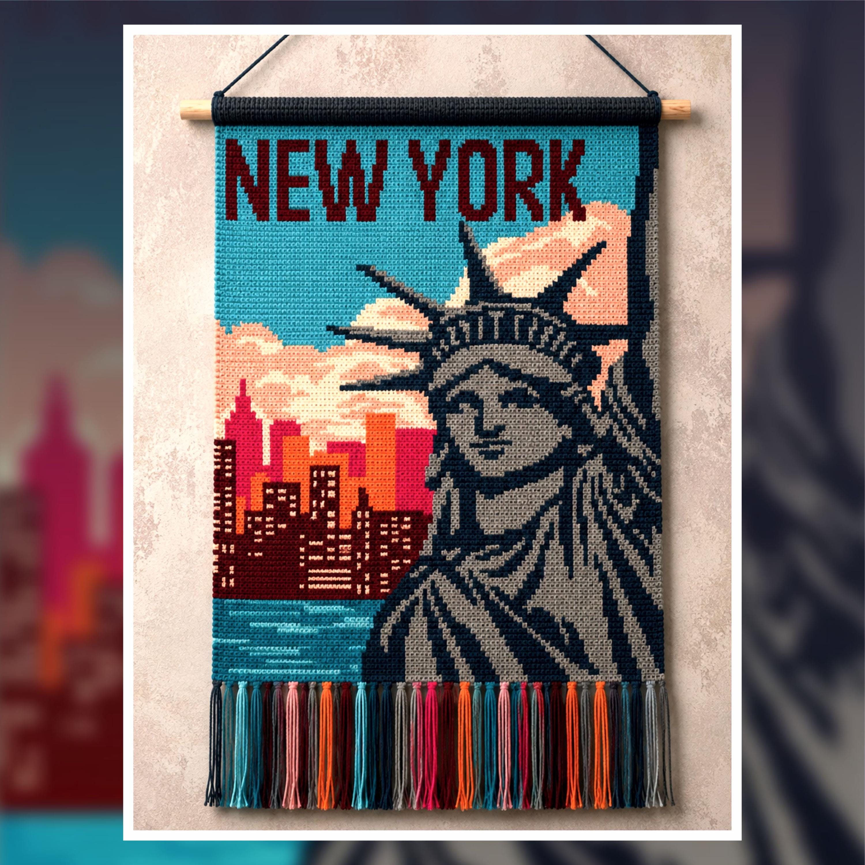 NYC Crochet Tapestry Pattern: Statue of Liberty, Skyline Wall Hanging (PDF Pattern)