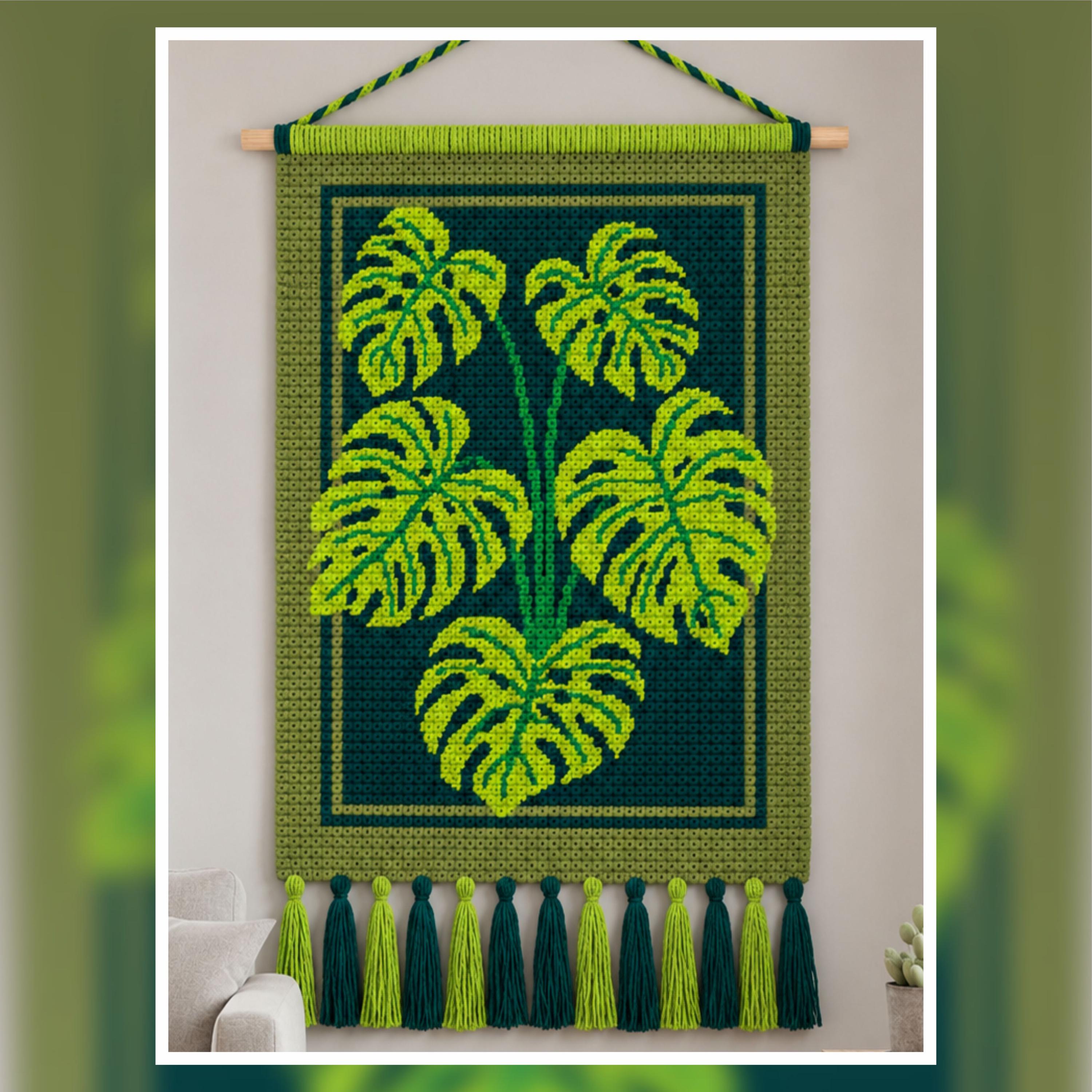 Monstera Crochet Wall Hanging Pattern: Tropical Home Decor (150x200 Stitches PDF)