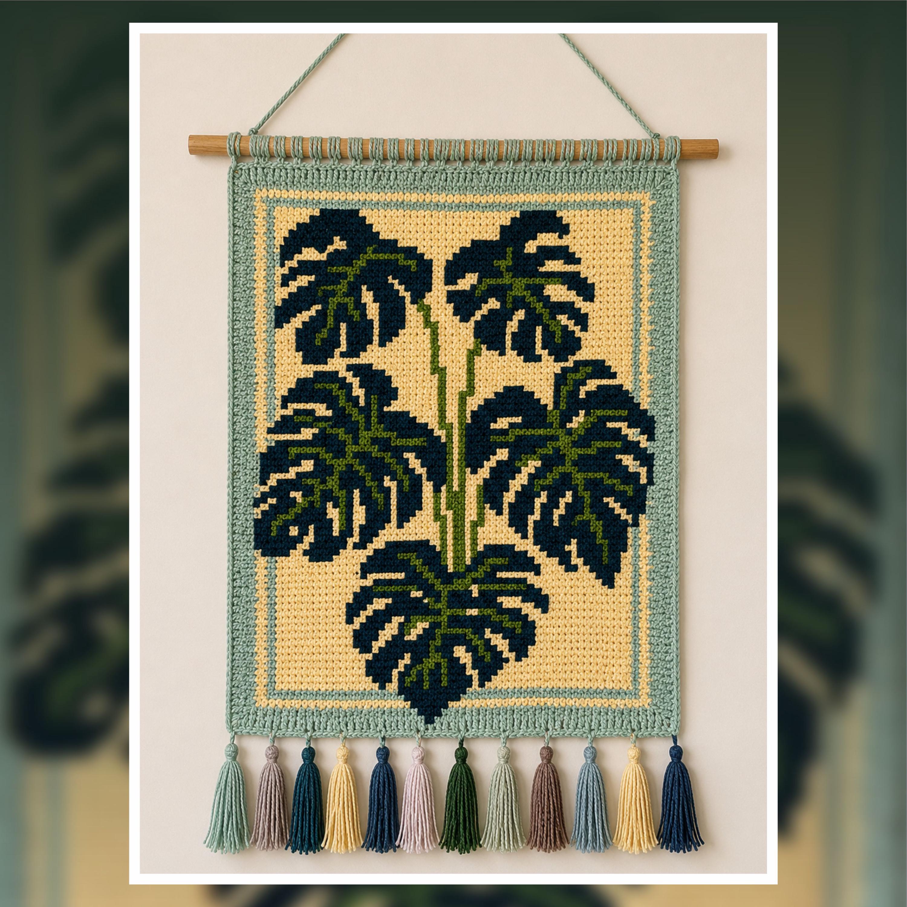 Monstera Leaf Tapestry Crochet Pattern: Tropical Wall Hanging (75x100 Stitches PDF)