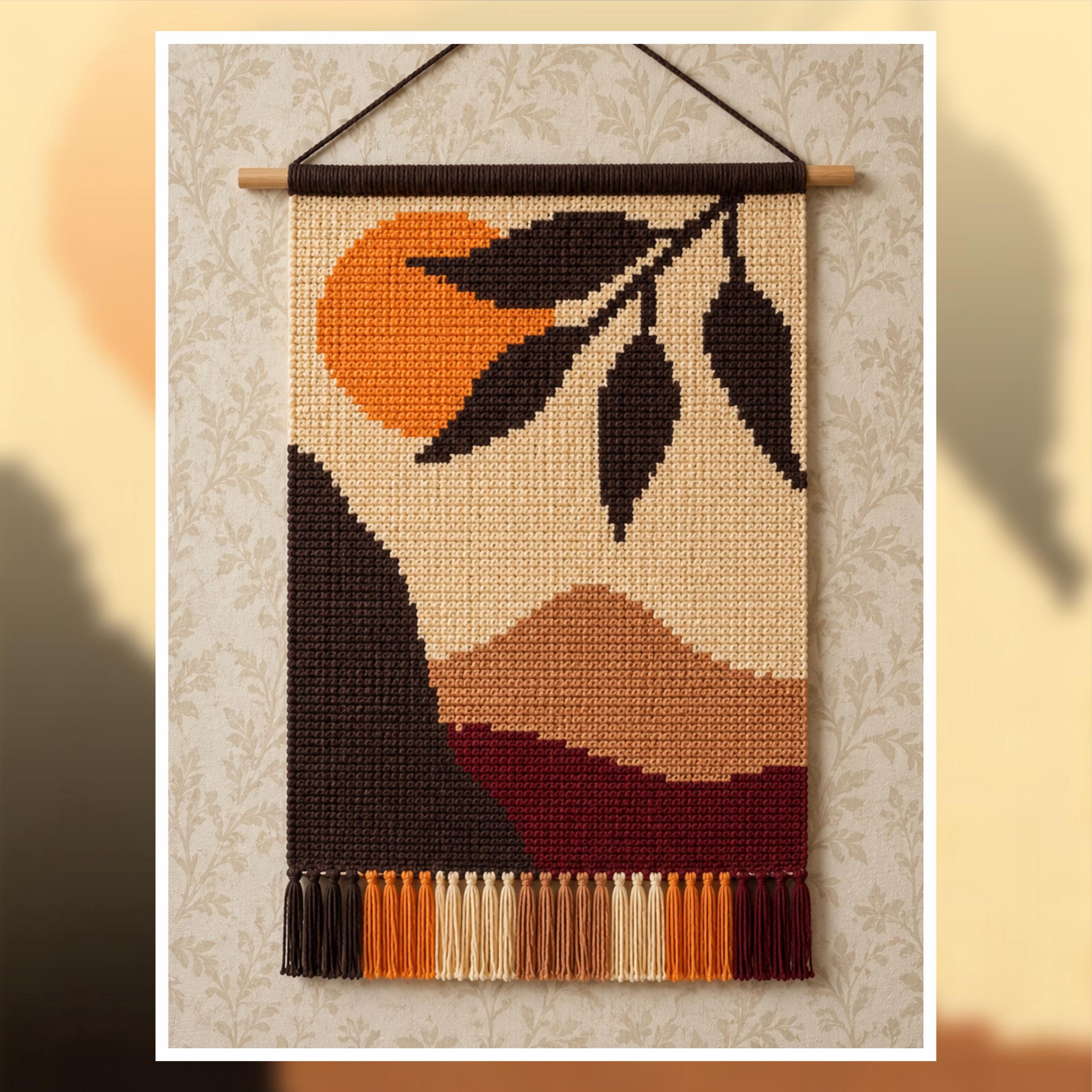 Tapestry Crochet Pattern: Earthy Sunset Mountain Wall Hanging (PDF Pattern 100x150 Stitches)