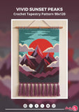 Sunset Peaks Crochet Tapestry Pattern | Colorful Mountain Wall Art (90x120 Stitches PDF)