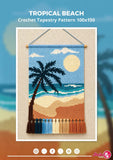 Tropical Beach Crochet Tapestry Pattern: Palm Tree Sunset Wall Hanging (PDF Pattern 100x150 Stitches)