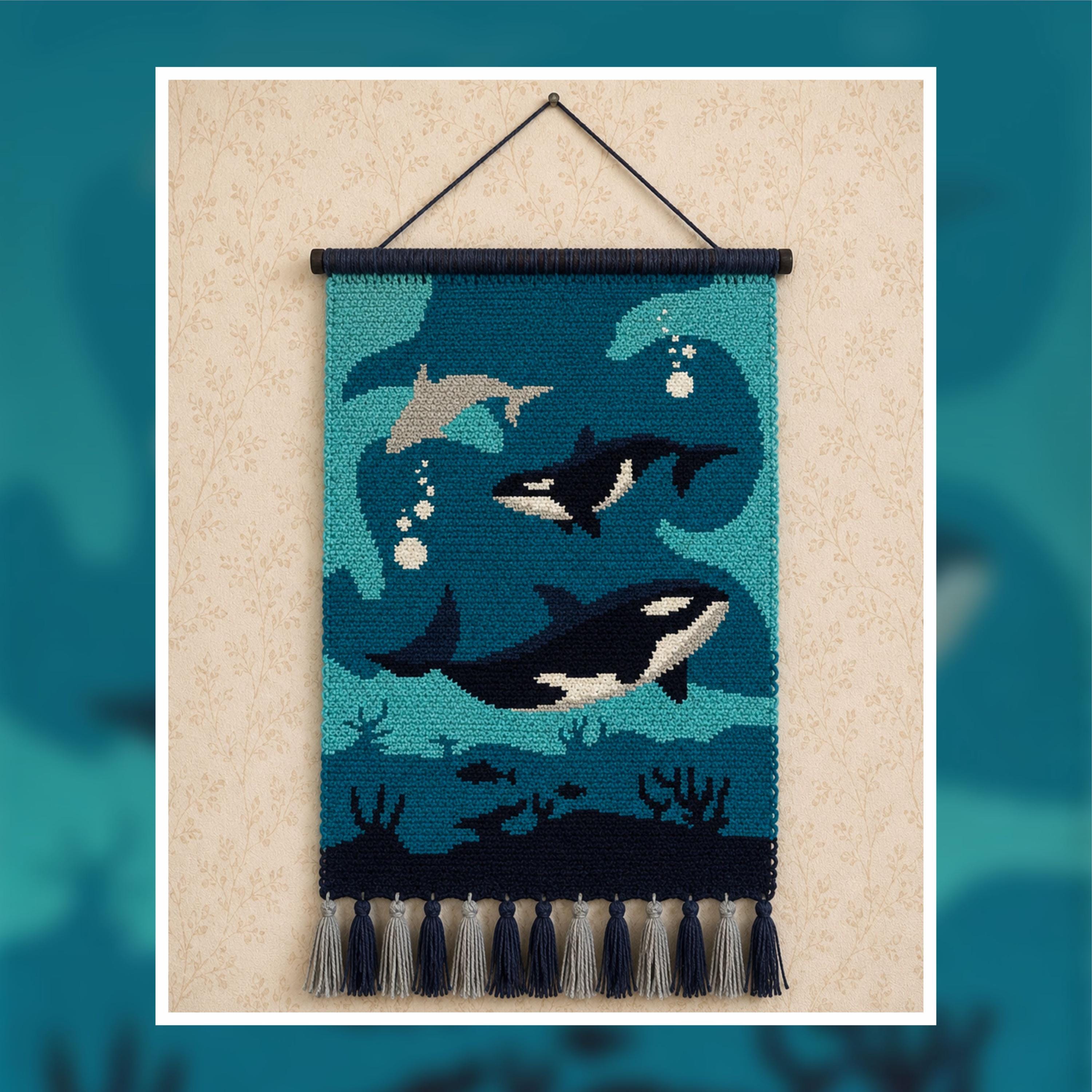 Underwater Orca Tapestry Crochet Pattern: Whale Wall Hanging (120x180 Stitches PDF)