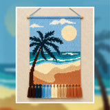 Tropical Beach Crochet Tapestry Pattern: Palm Tree Sunset Wall Hanging (PDF Pattern 100x150 Stitches)