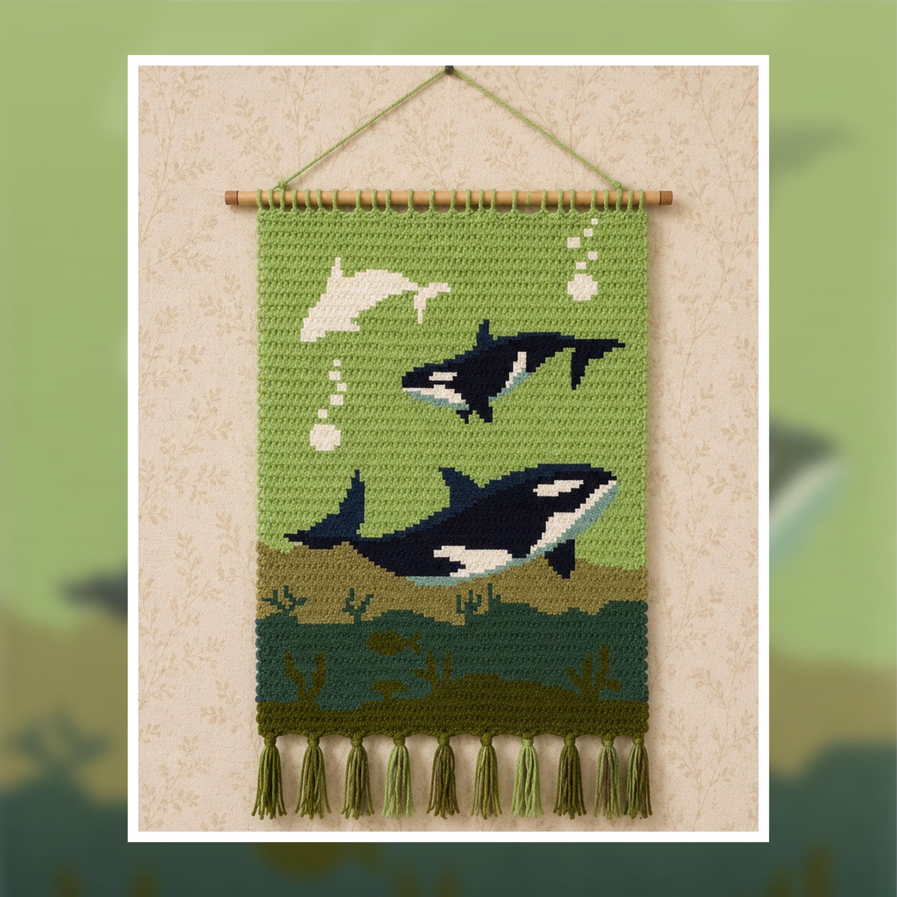 Whale Tapestry Crochet Pattern: Orca & Beluga Wall Hanging (100x150 Stitches PDF)